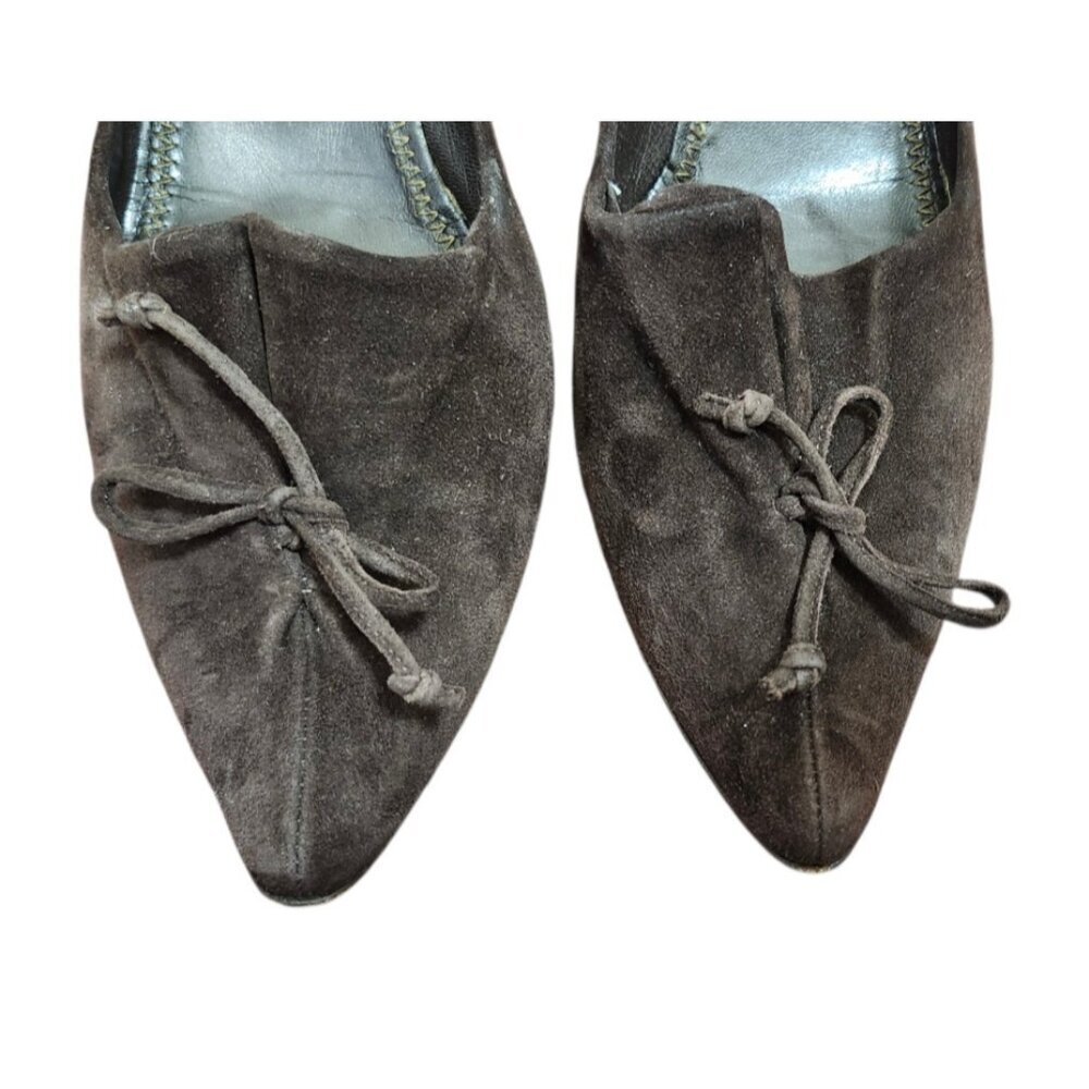 Fendi Brown Suede Pointed Toe Kitten Heel Pumps Bow Detail EU 40 US 9 Italy - Picture 3 of 11